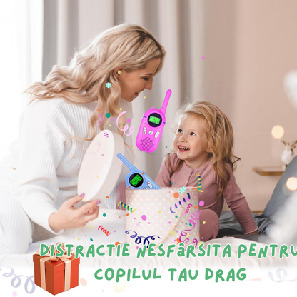Set 2 statii Walkie Talkie pentru copii, cu Raza Lunga de Actiune, functia Vox, Varsta Recomandata +3 ani, Sunet clar, Statie radio VisionHub® pentru camping, drumetii, excursii, Roz