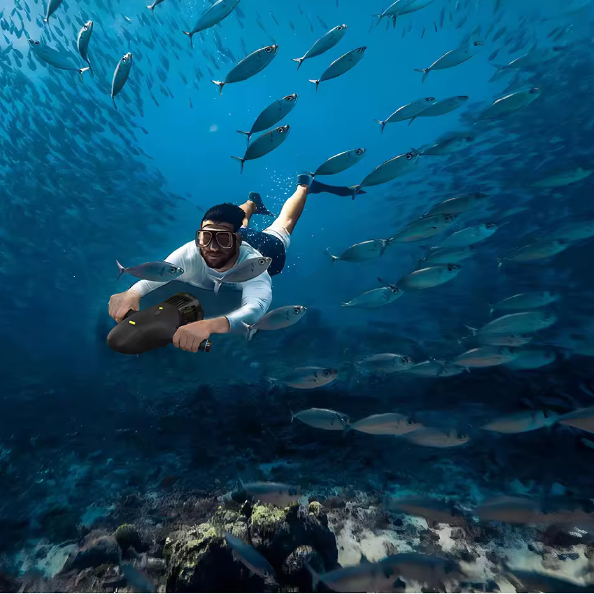 Scuter subacvatic VisionHub®, SEASCOOTER Stermay M1, Suport camera de actiune, Manere detasabile, cu suport pentru Paddleboard/ placi de surf SUP, pentru piscina, scufundari si snorkeling