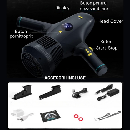 Scuter subacvatic VisionHub®, SEASCOOTER Stermay M1, Suport camera de actiune, Manere detasabile, cu suport pentru Paddleboard/ placi de surf SUP, pentru piscina, scufundari si snorkeling