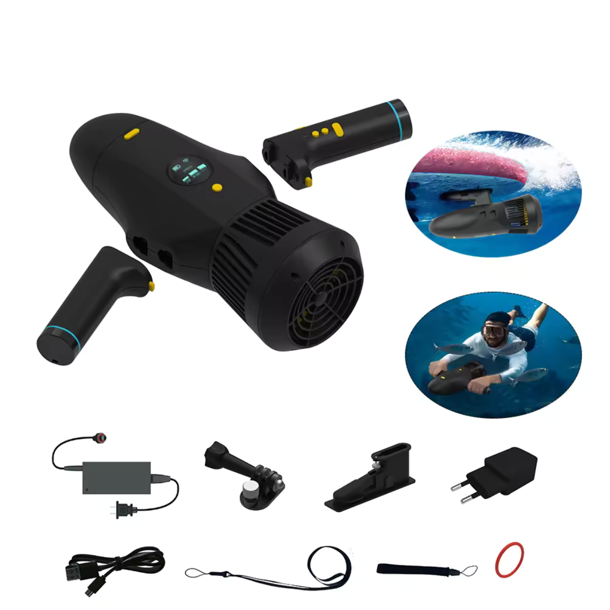 Scuter subacvatic VisionHub®, SEASCOOTER Stermay M1, Suport camera de actiune, Manere detasabile, cu suport pentru Paddleboard/ placi de surf SUP, pentru piscina, scufundari si snorkeling