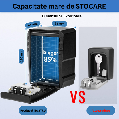 Cutie metalica cu cifru pentru depozitare chei VisionHub®, Caseta exterioara impermeabila, rezistenta, de capacitate foarte mare, aliaj de aluminiu, cu suport de agatare, Neagra