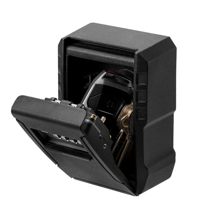 Cutie metalica cu cifru pentru depozitare chei VisionHub®, Caseta exterioara impermeabila, rezistenta, de capacitate foarte mare, aliaj de aluminiu, cu suport de agatare, Neagra