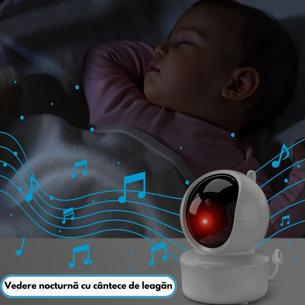 Baby Monitor cu Camera Video-Audio pentru supraveghere bebelusi Wireless, VisionHub®, Ecran color de 5 inch LCD, Monitorizare temperatura, Rotire, Cantece Leagan, Interactiune cu Bebelusul, Vedere Nocturna