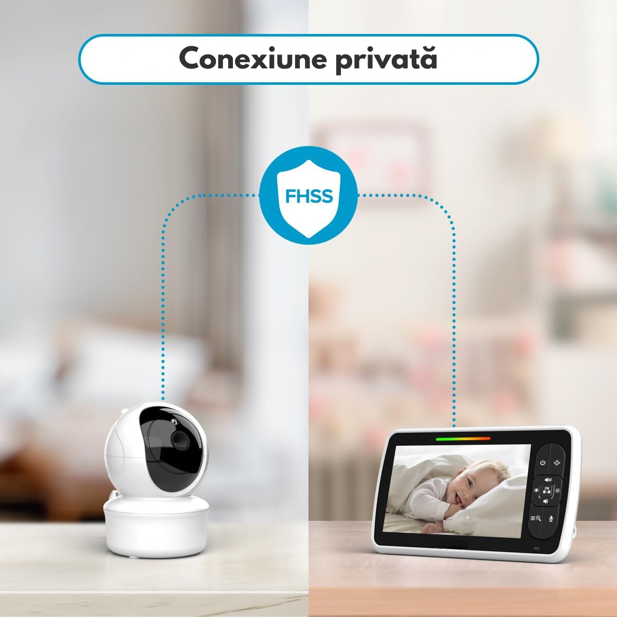 Baby Monitor cu Camera Video-Audio pentru supraveghere bebelusi Wireless, VisionHub®, Ecran color de 5 inch LCD, Monitorizare temperatura, Rotire, Cantece Leagan, Interactiune cu Bebelusul, Vedere Nocturna