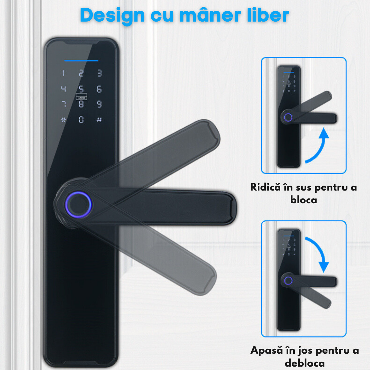 Incuietoare Inteligenta wireless, Yala cu Aplicatie Tuya, VisionHub®, Control de la Distanta, WiFi, 5 moduri de Acces, Cod PIN, Amprenta, 2 Chei, 2 Cartele, Broasca inclusa