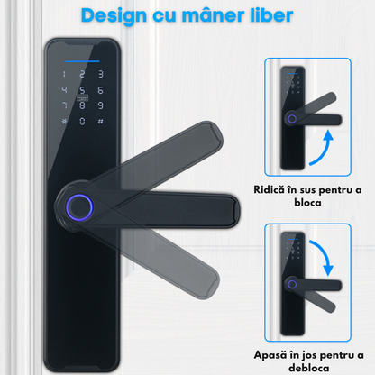 Incuietoare Inteligenta wireless, Yala cu Aplicatie Tuya, VisionHub®, Control de la Distanta, WiFi, 5 moduri de Acces, Cod PIN, Amprenta, 2 Chei, 2 Cartele, Broasca inclusa