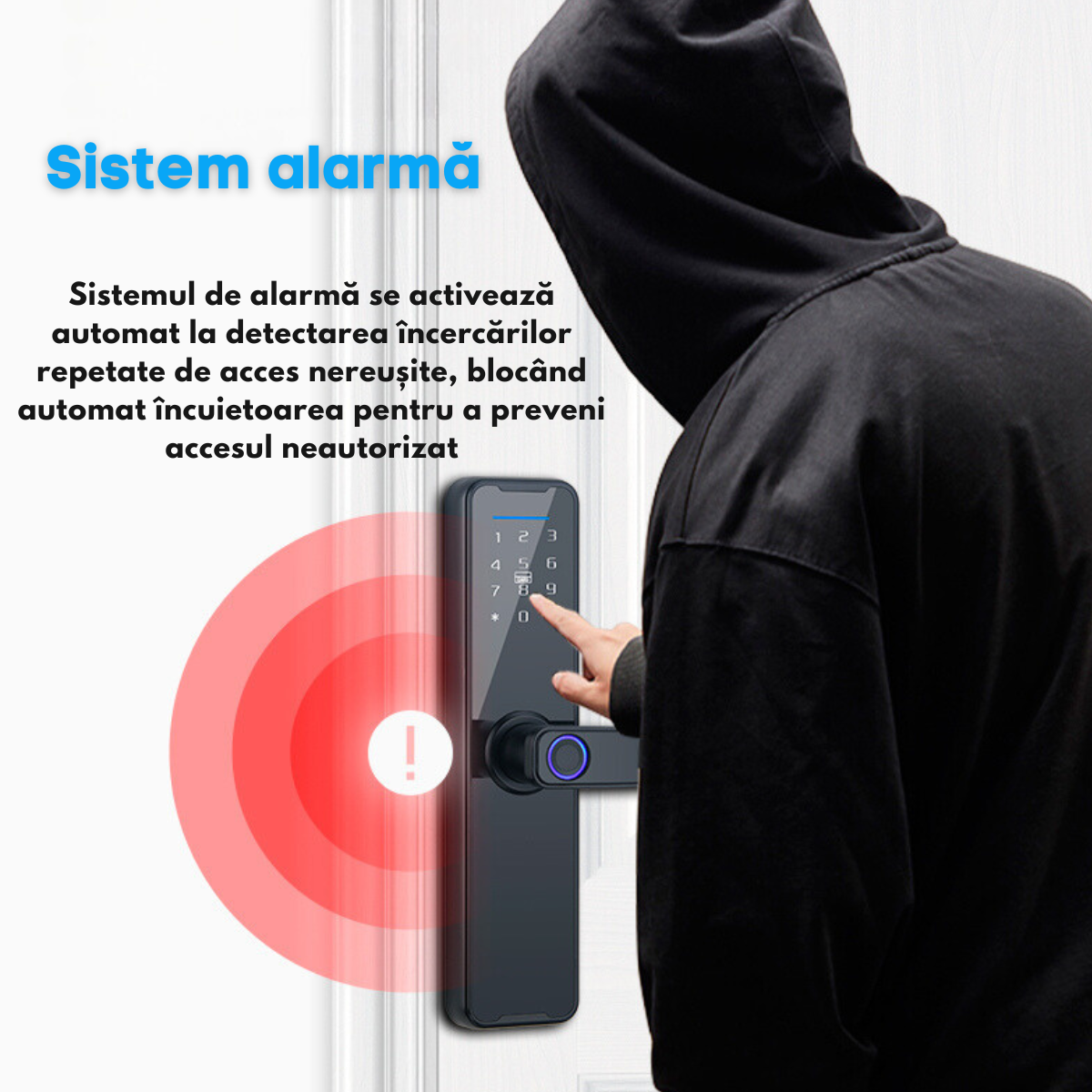 Incuietoare Inteligenta wireless, Yala cu Aplicatie Tuya, VisionHub®, Control de la Distanta, WiFi, 5 moduri de Acces, Cod PIN, Amprenta, 2 Chei, 2 Cartele, Broasca inclusa