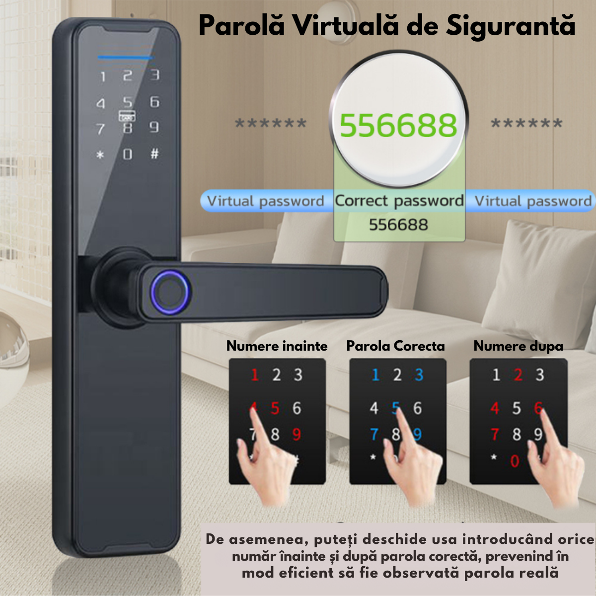 Incuietoare Inteligenta wireless, Yala cu Aplicatie Tuya, VisionHub®, Control de la Distanta, WiFi, 5 moduri de Acces, Cod PIN, Amprenta, 2 Chei, 2 Cartele, Broasca inclusa