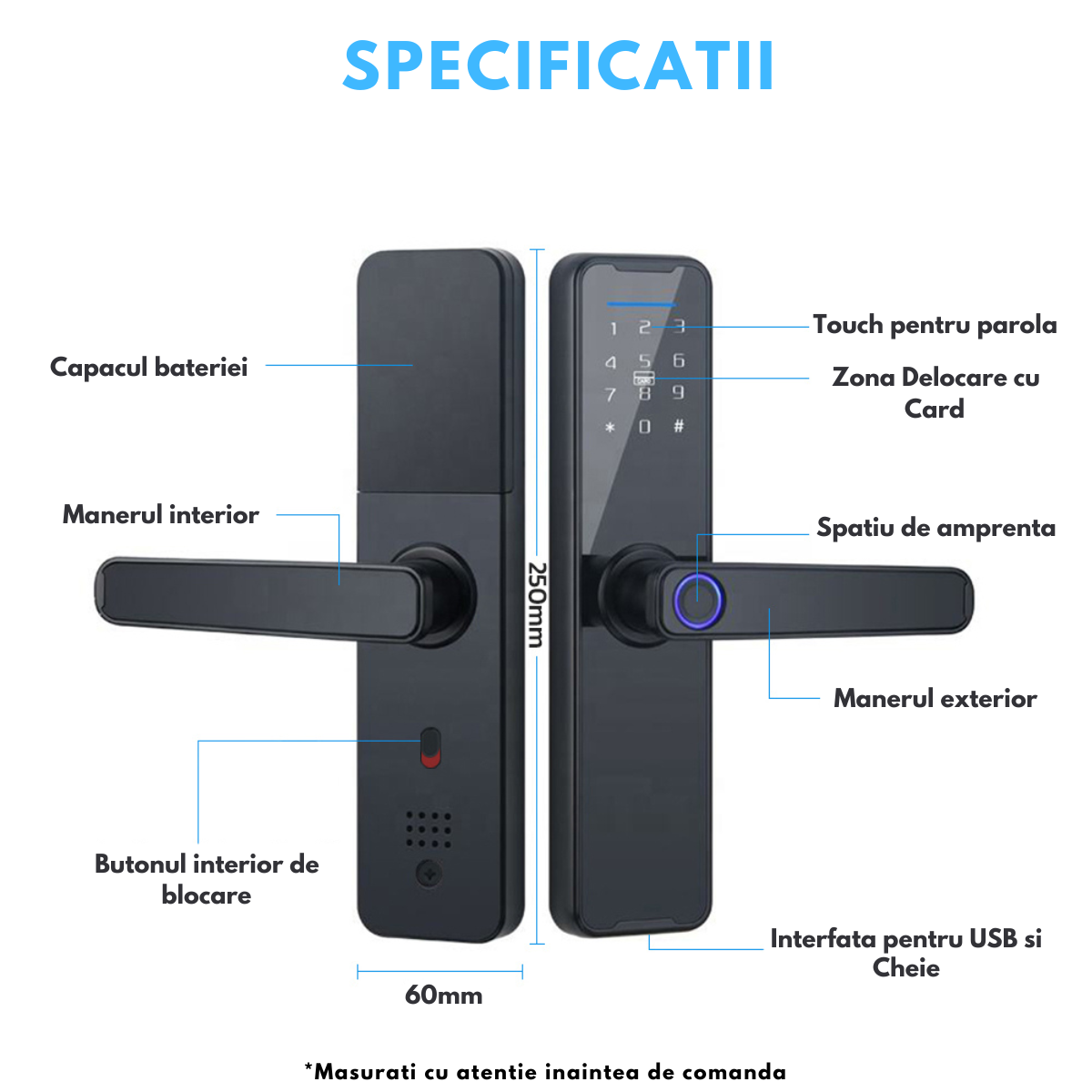 Incuietoare Inteligenta wireless, Yala cu Aplicatie Tuya, VisionHub®, Control de la Distanta, WiFi, 5 moduri de Acces, Cod PIN, Amprenta, 2 Chei, 2 Cartele, Broasca inclusa