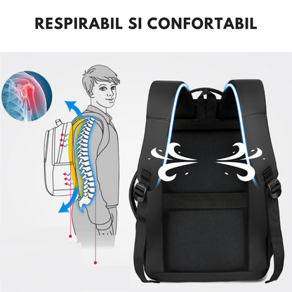 Rucsac multifunctional, Rezistent la apa, respirabil si spatios, cu Port de incarcare USB, smart casual pentru Business/ Calatorii si Laptop 15,6 inchi, VisionHub, 44cm X 32cm, Gri