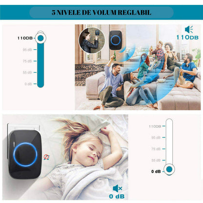 Sonerie Wireless cu Buton impermeabil, VisionHub®, Rezistenta la apa, Volum reglabil cu 5 Trepte, semnalizare cu LED, fara Fir, Raza mare de actiune, Negru