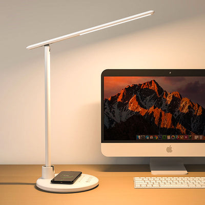 Lampa de birou/ noptiera LED, incarcare Wireless 10w pentru telefon Andoid si IOS, Pliabila cu protectie a ochilor, lumina pentru studiu, Control tactil, reglare intensitate, lumina in 5 culori calda/rece 2900k-6000k, Temporizator inchidere
