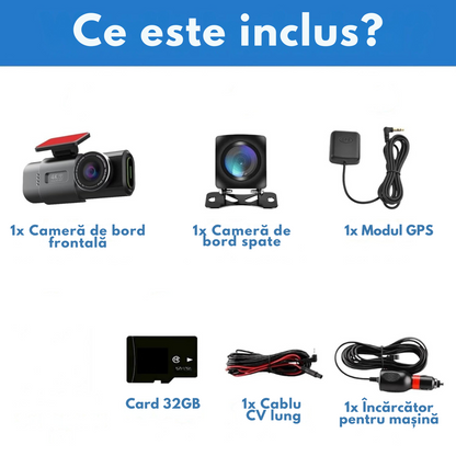 Camera Auto Dubla de bord 4k – 2160p Full HD, VisionHub®, WIFI + GPS, G-Senzor Reglabil, Aplicatie pe Telefon, Night Vision, Inregistrare in bucla, Unghi Larg 170°, Instructiuni voce, Ecran IPS 2, 0 Inch, DVR cu Camera Fata 4k + Spate 1080p inclusa, Negru