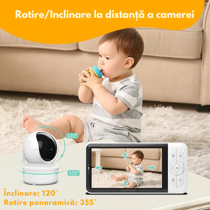 Baby Monitor WiFi 2in1 cu Aplicatie telefon, Camera Audio-Video Multi View, VisionHub®, Ecran UltraHD 1080P de 5inch, Night Vision, Rotire 355°/90°, Zoom pentru Supraveghere Bebelusi, 3000mAh, Notificari Miscare, Plans, Temperatura, Umiditate, Cantece