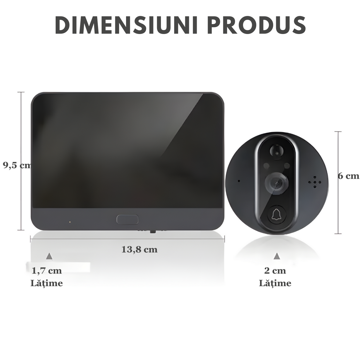 Vizor Video Inteligent Wi-Fi cu Sonerie, Interfon cu Camera HD 1080P, VisionHub®, 2MP, Ecran LCD 4.3-inch, Video Call cu Audio Bidirectional, Senzor Miscare PIR, Viziune Nocturna, Baterie 5000mAh, Suport Card SD & Aplicatie Mobila, Supraveghere 24/7