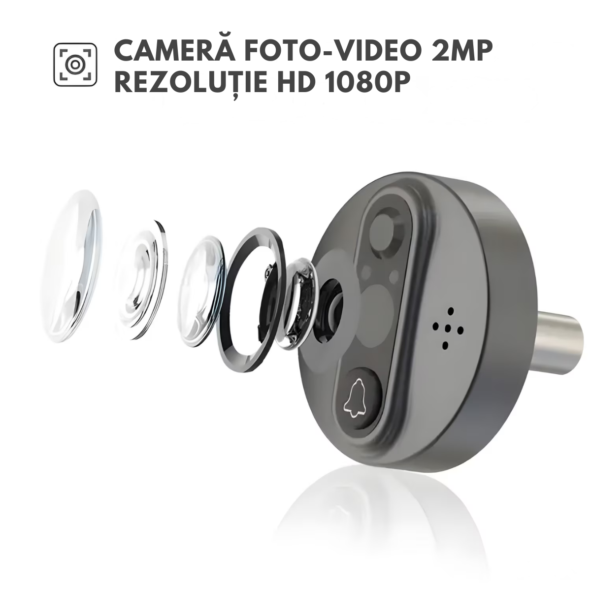 Vizor Video Inteligent Wi-Fi cu Sonerie, Interfon cu Camera HD 1080P, VisionHub®, 2MP, Ecran LCD 4.3-inch, Video Call cu Audio Bidirectional, Senzor Miscare PIR, Viziune Nocturna, Baterie 5000mAh, Suport Card SD & Aplicatie Mobila, Supraveghere 24/7