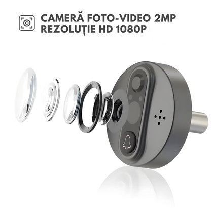 Vizor Video Inteligent Wi-Fi cu Sonerie, Interfon cu Camera HD 1080P, VisionHub®, 2MP, Ecran LCD 4.3-inch, Video Call cu Audio Bidirectional, Senzor Miscare PIR, Viziune Nocturna, Baterie 5000mAh, Suport Card SD & Aplicatie Mobila, Supraveghere 24/7