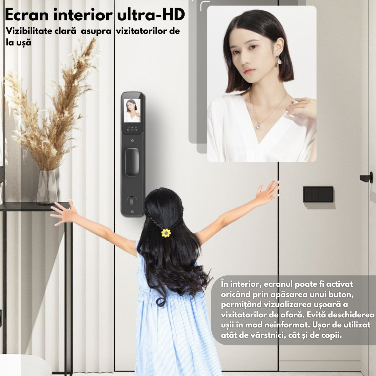 Yala inteligenta Smart cu recunoastere Faciala, Incuietoare wireless VisionHub® cu Camera Video, Deschidere cu Amprenta, Card, Parola, Cheie, Aplicatie compatibila Android si IOS, Control de la Distanta, Multiple moduri de acces, Broasca inclusa
