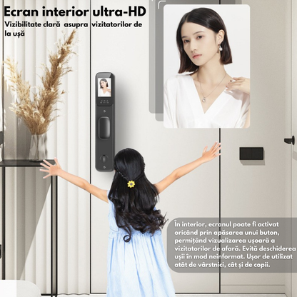 Yala inteligenta Smart cu recunoastere Faciala, Incuietoare wireless VisionHub® cu Camera Video, Deschidere cu Amprenta, Card, Parola, Cheie, Aplicatie compatibila Android si IOS, Control de la Distanta, Multiple moduri de acces, Broasca inclusa