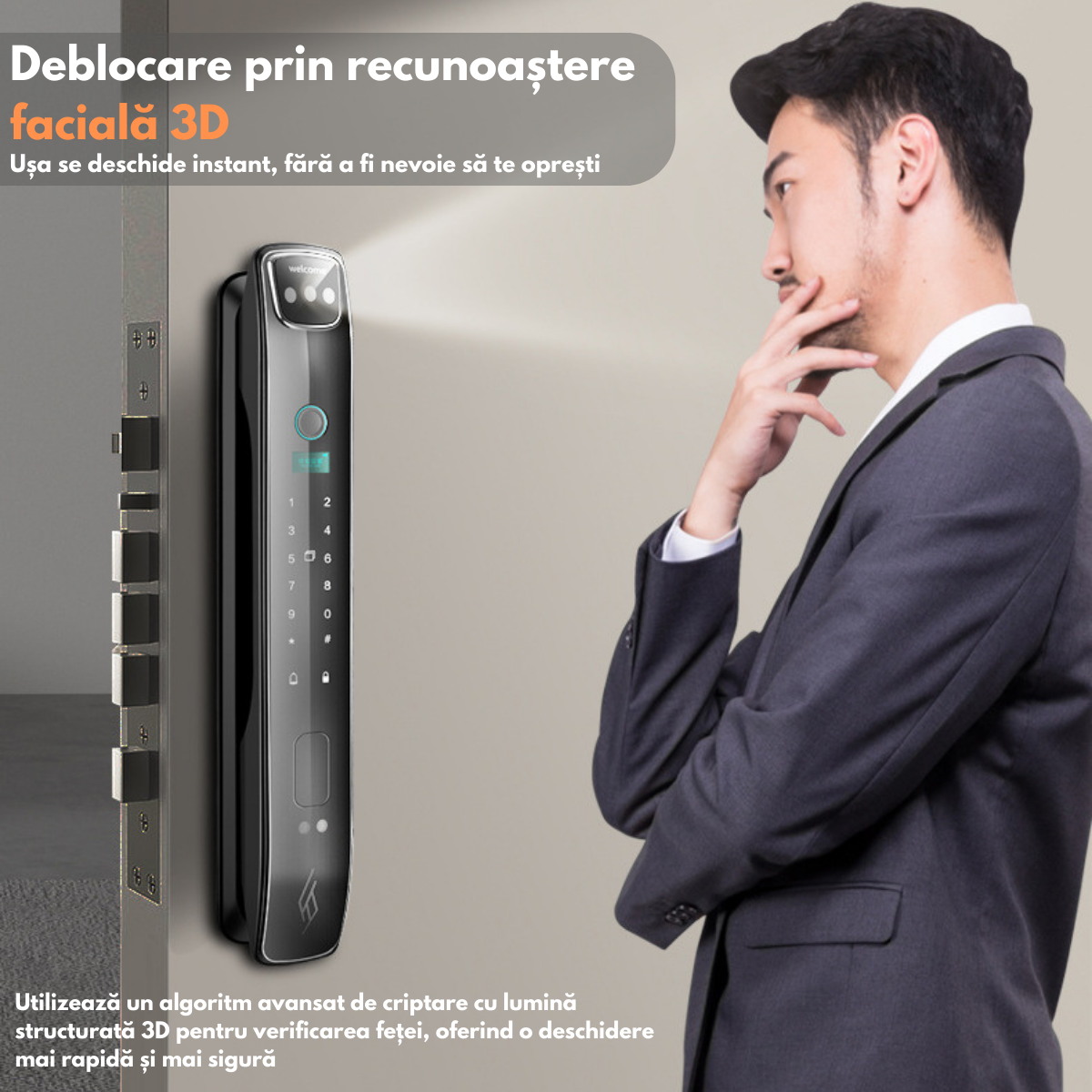 Yala inteligenta Smart cu recunoastere Faciala, Incuietoare wireless VisionHub® cu Camera Video, Deschidere cu Amprenta, Card, Parola, Cheie, Aplicatie compatibila Android si IOS, Control de la Distanta, Multiple moduri de acces, Broasca inclusa