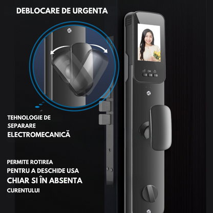 Yala inteligenta Smart cu recunoastere Faciala, Incuietoare wireless VisionHub® cu Camera Video, Deschidere cu Amprenta, Card, Parola, Cheie, Aplicatie compatibila Android si IOS, Control de la Distanta, Multiple moduri de acces, Broasca inclusa