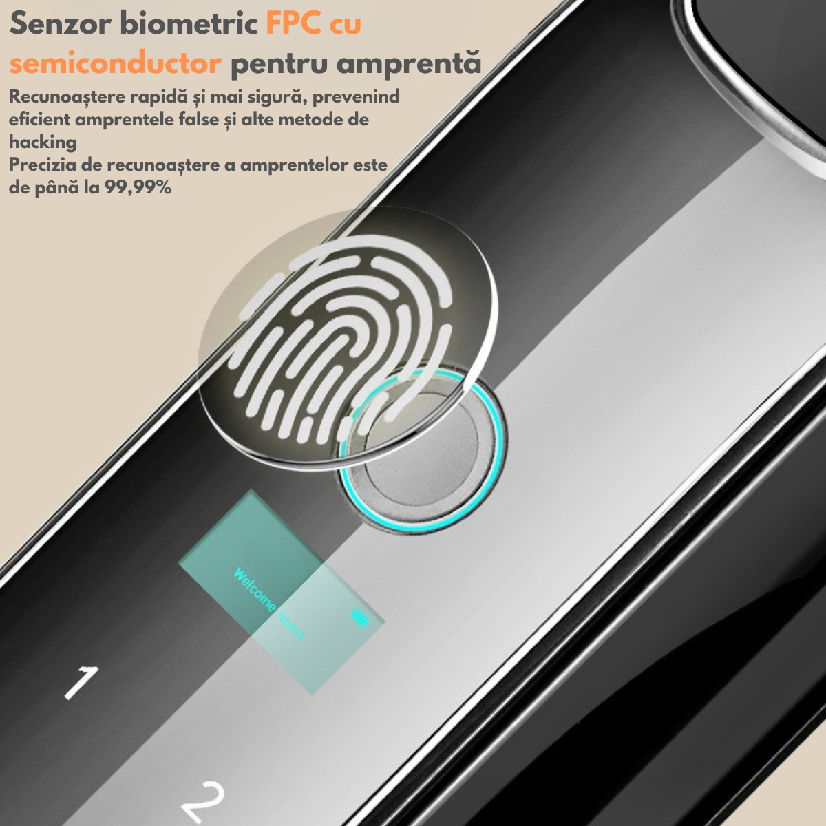 Yala inteligenta Smart cu recunoastere Faciala, Incuietoare wireless VisionHub® cu Camera Video, Deschidere cu Amprenta, Card, Parola, Cheie, Aplicatie compatibila Android si IOS, Control de la Distanta, Multiple moduri de acces, Broasca inclusa