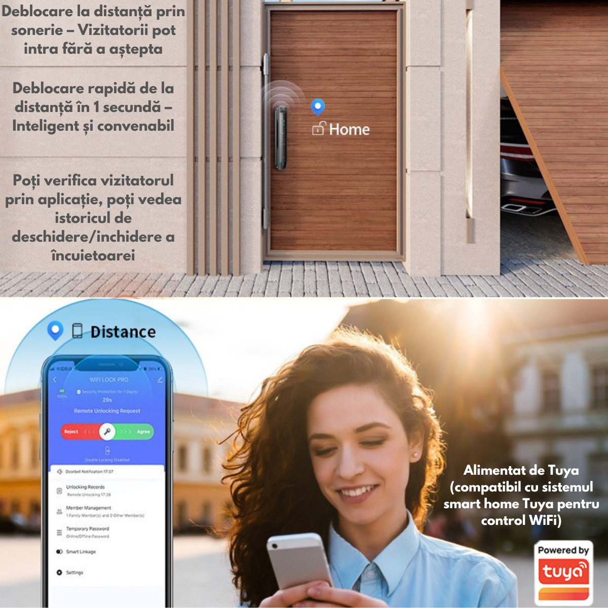 Yala inteligenta Smart cu recunoastere Faciala, Incuietoare wireless VisionHub® cu Camera Video, Deschidere cu Amprenta, Card, Parola, Cheie, Aplicatie compatibila Android si IOS, Control de la Distanta, Multiple moduri de acces, Broasca inclusa