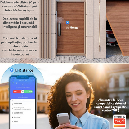 Yala inteligenta Smart cu recunoastere Faciala, Incuietoare wireless VisionHub® cu Camera Video, Deschidere cu Amprenta, Card, Parola, Cheie, Aplicatie compatibila Android si IOS, Control de la Distanta, Multiple moduri de acces, Broasca inclusa