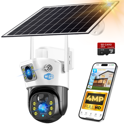 Camera Supraveghere Dubla VisionHub®, Wireless Exterior, Incarcare Solara, Baterie 12000mAh, Panou Solar10 w, Vizualizare 360°, Wi-fi, Conectare Telefon, 1080P FullHD, 4MP, zoom 10x, Audio Bidirectional, Alarma, Detectie Miscare PIR, Vizualizare Nocturna