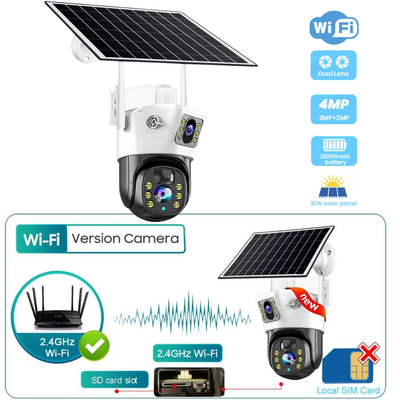 Camera Supraveghere Dubla VisionHub®, Wireless Exterior, Incarcare Solara, Baterie 12000mAh, Panou Solar10 w, Vizualizare 360°, Wi-fi, Conectare Telefon, 1080P FullHD, 4MP, zoom 10x, Audio Bidirectional, Alarma, Detectie Miscare PIR, Vizualizare Nocturna