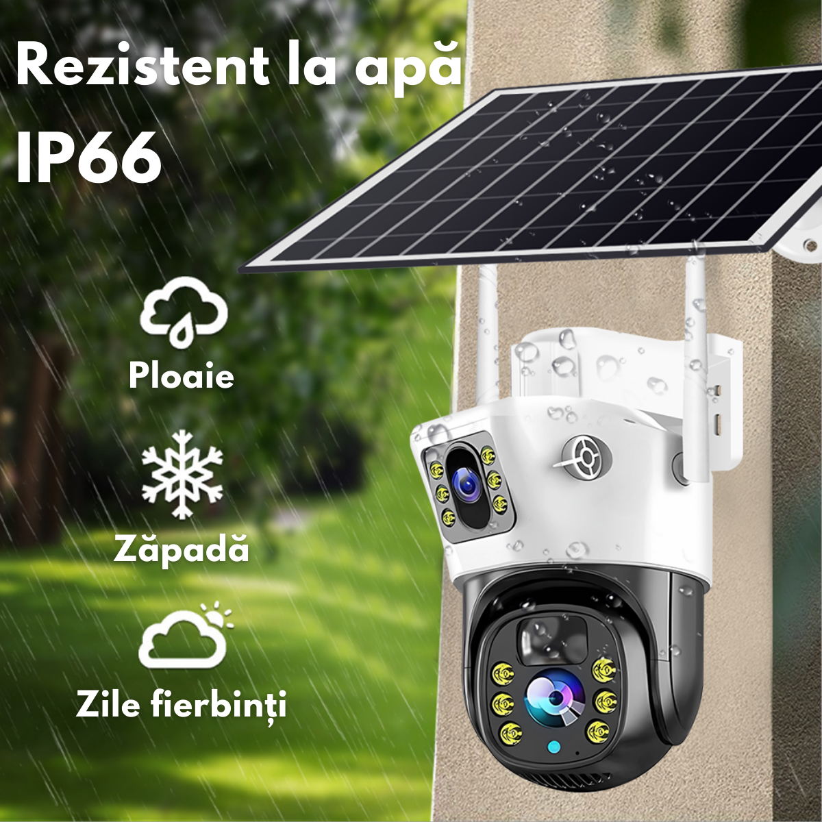 Camera Supraveghere Dubla VisionHub®, Wireless Exterior, Incarcare Solara, Baterie 12000mAh, Panou Solar10 w, Vizualizare 360°, Wi-fi, Conectare Telefon, 1080P FullHD, 4MP, zoom 10x, Audio Bidirectional, Alarma, Detectie Miscare PIR, Vizualizare Nocturna
