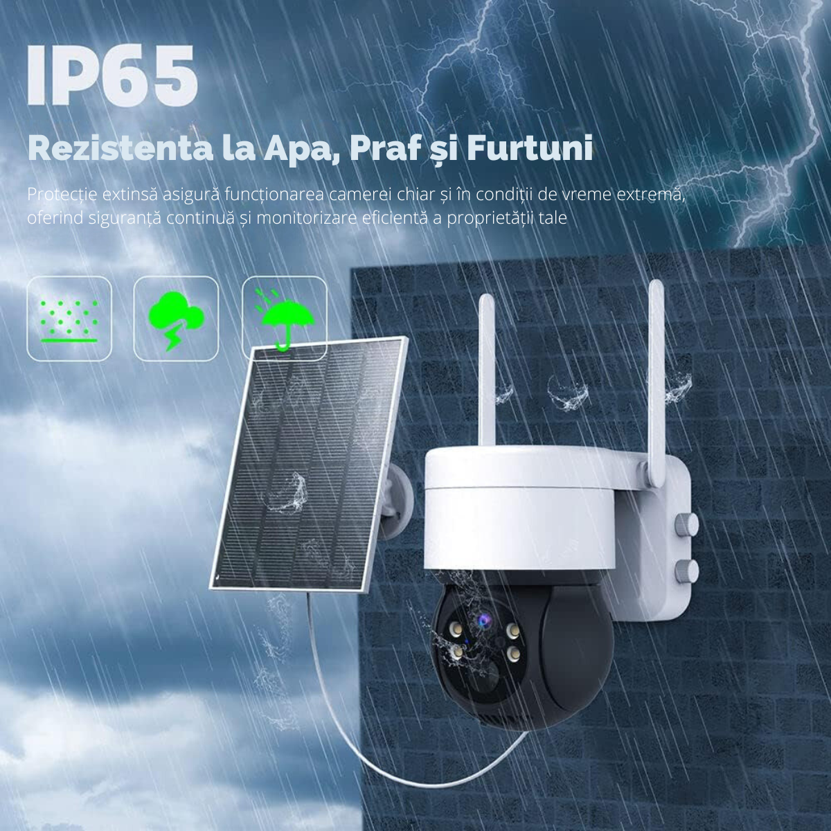 Camera Supraveghere Wireless Exterior cu Incarcare Solara, VisionHub®, Baterie Reincarcabila, Vizualizare 360°, Conectare Telefon, WIFI, 1080P FullHD, 2MP, Audio Bidirectional, alarma, Detectie Miscare PIR, Vizualizare Nocturna Color, Rezistenta la apa