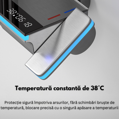 Set de dus cu Iluminare LED si afisaj Digital al Temperaturi, coloana VisionHub® cu termostat si turbina generatoare de curent integrata, montare pe perete, 4 functii de curgere a apei, dus reglabil, fix tip ploaie, dus bideu, robinet, Grafit