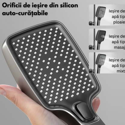 Set de dus cu Iluminare LED si afisaj Digital al Temperaturi, coloana VisionHub® cu termostat si turbina generatoare de curent integrata, montare pe perete, 4 functii de curgere a apei, dus reglabil, fix tip ploaie, dus bideu, robinet, Grafit