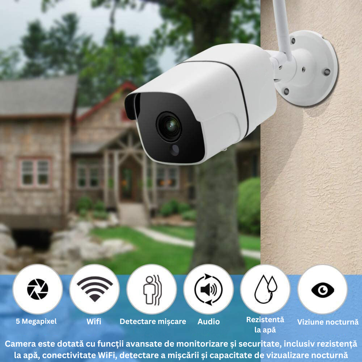 Camera Supraveghere Wireless Exterior / Interior, 5MP, VisionHub®, Conectare Telefon, WIFI, 1080P FullHD, Tuya, Comunicare bidirectionala, alarma, Senzor miscare, Night vision & Infrarosu, Rezistenta la apa, Carcasa din metal