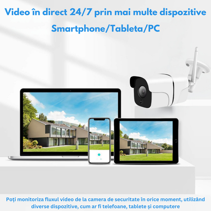 Camera Supraveghere Wireless Exterior / Interior, 5MP, VisionHub®, Conectare Telefon, WIFI, 1080P FullHD, Tuya, Comunicare bidirectionala, alarma, Senzor miscare, Night vision & Infrarosu, Rezistenta la apa, Carcasa din metal