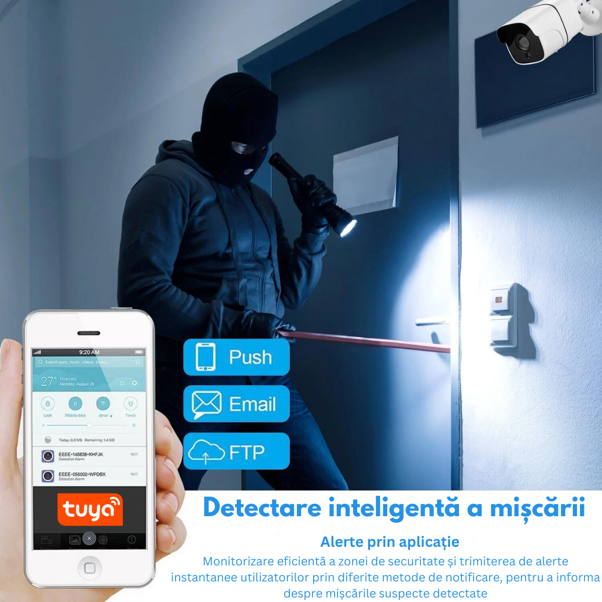 Camera Supraveghere Wireless Exterior / Interior, 5MP, VisionHub®, Conectare Telefon, WIFI, 1080P FullHD, Tuya, Comunicare bidirectionala, alarma, Senzor miscare, Night vision & Infrarosu, Rezistenta la apa, Carcasa din metal