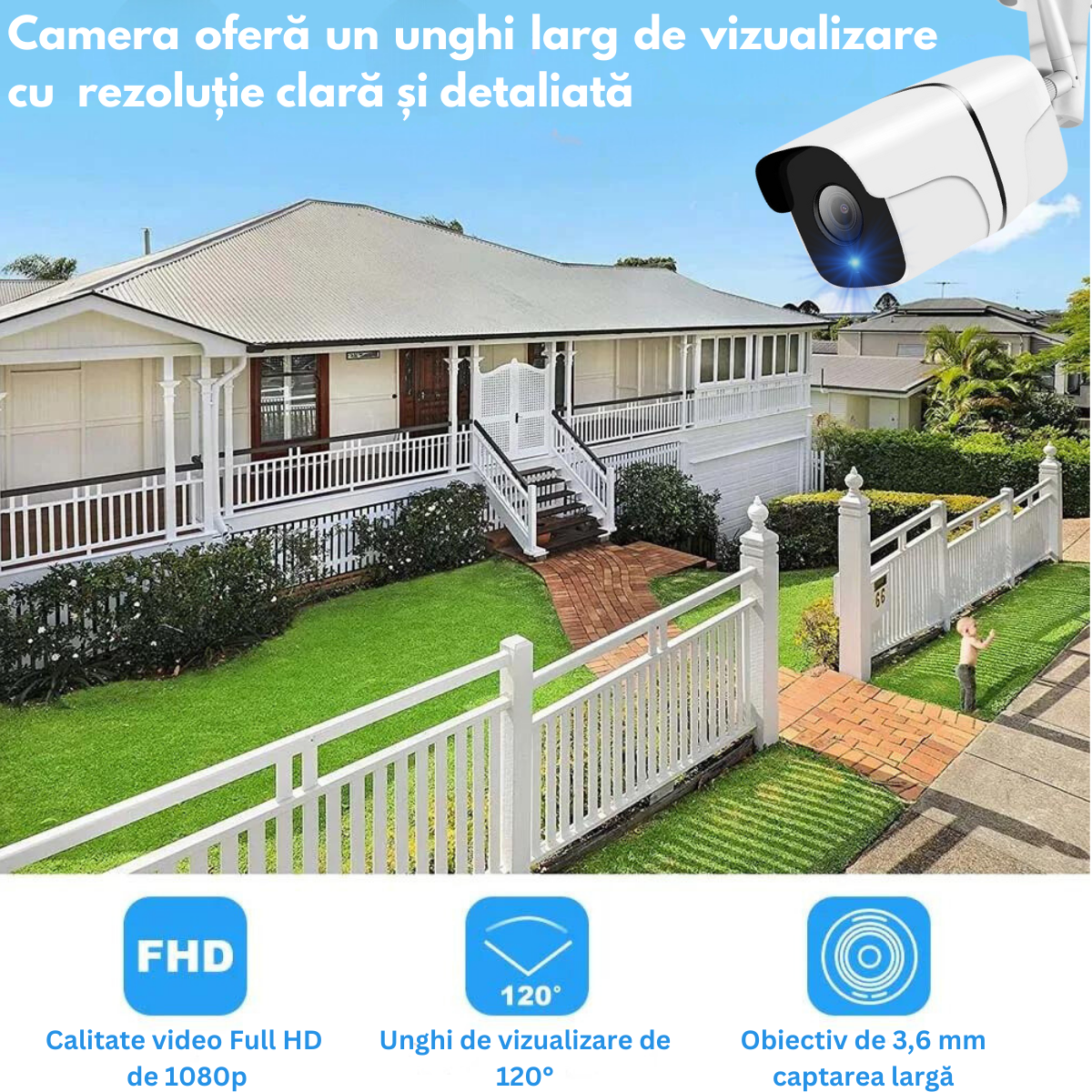 Camera Supraveghere Wireless Exterior / Interior, 5MP, VisionHub®, Conectare Telefon, WIFI, 1080P FullHD, Tuya, Comunicare bidirectionala, alarma, Senzor miscare, Night vision & Infrarosu, Rezistenta la apa, Carcasa din metal