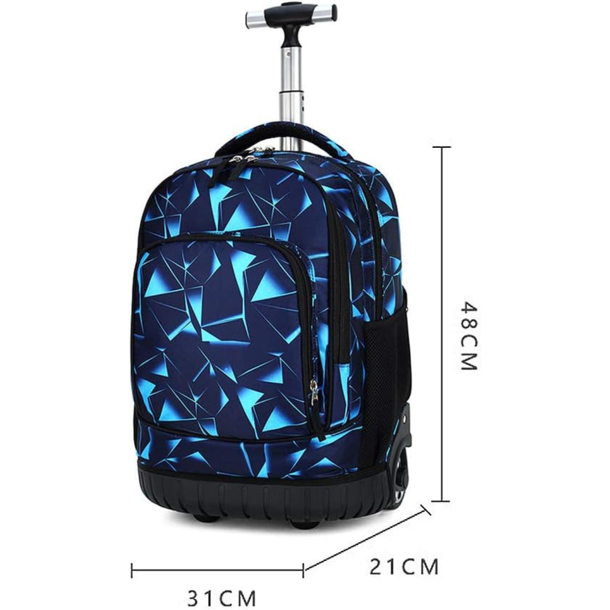 Ghiozdan Troler Multifunctional cu Rotile, Rucsac de Capacitate Mare, Pentru Fete si Baieti, Ideal pentru Scoala si Calatorii, Roti Rezistente, Impermeabil, Sistem troler telescopi, Compartimente multiple, 31x21x48 cm, Albastru