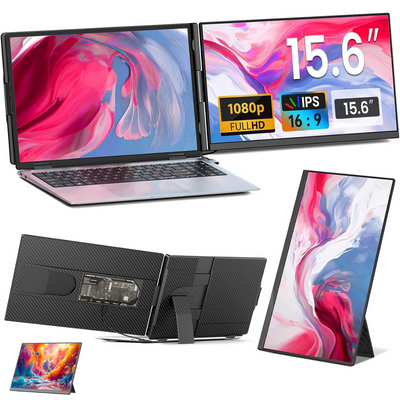 Portable Extendable Monitor Qova® 15.6", FHD IPS Display for 13"-17.3" Laptops, Ultra-Slim Design, 1080p, USB-C/HDMI, External Screen for Laptop, Gaming, Office, Travel, Compatible with Windows/Mac/Linux/Switch/PS5, Plug & Play