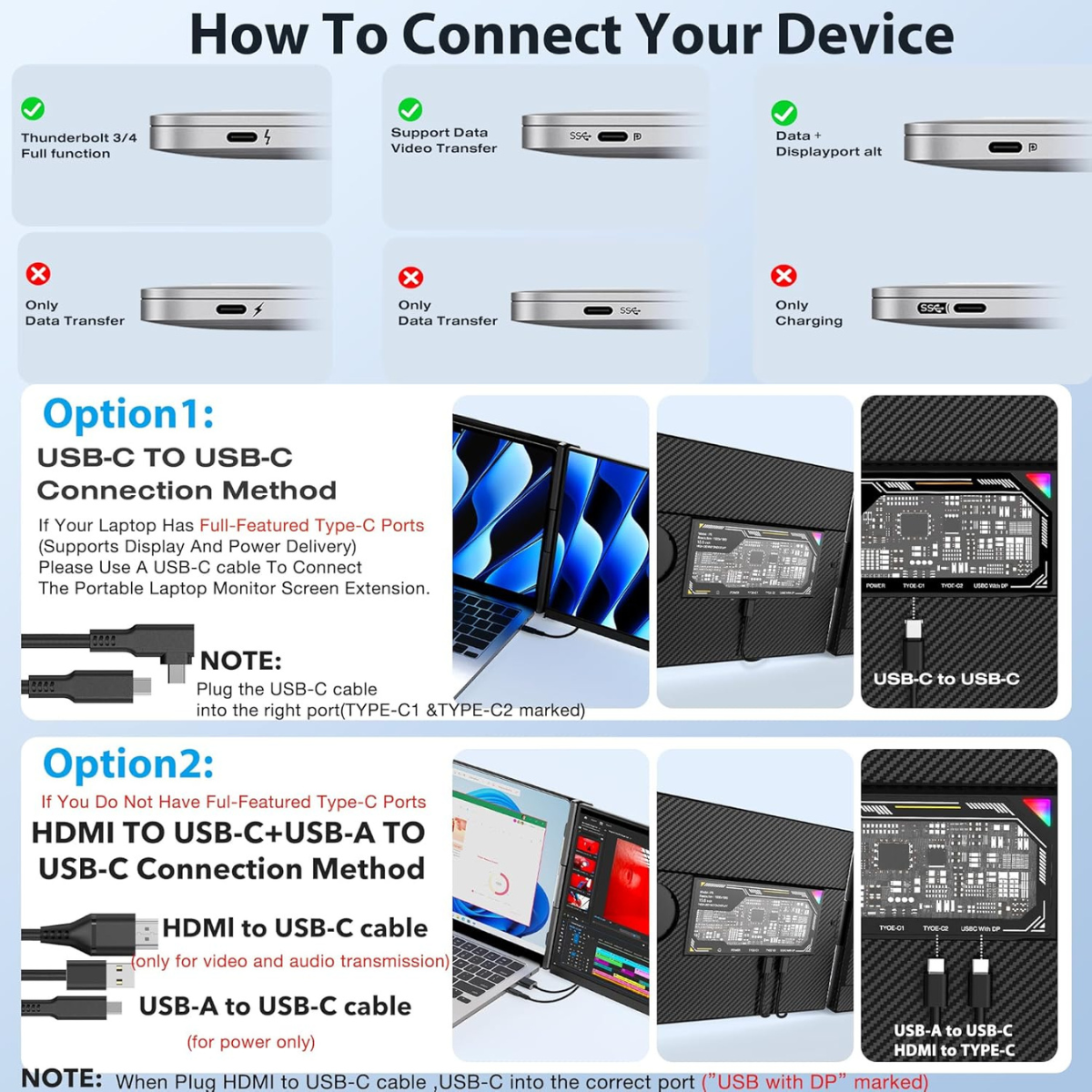 Portable Extendable Monitor Qova® 15.6", FHD IPS Display for 13"-17.3" Laptops, Ultra-Slim Design, 1080p, USB-C/HDMI, External Screen for Laptop, Gaming, Office, Travel, Compatible with Windows/Mac/Linux/Switch/PS5, Plug & Play