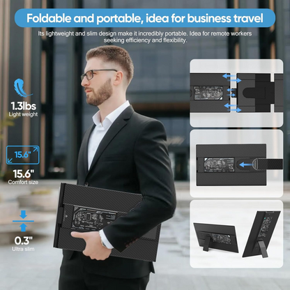 Portable Extendable Monitor Qova® 15.6", FHD IPS Display for 13"-17.3" Laptops, Ultra-Slim Design, 1080p, USB-C/HDMI, External Screen for Laptop, Gaming, Office, Travel, Compatible with Windows/Mac/Linux/Switch/PS5, Plug & Play