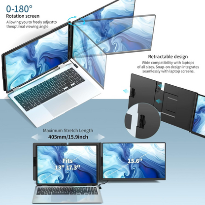Portable Extendable Monitor Qova® 15.6", FHD IPS Display for 13"-17.3" Laptops, Ultra-Slim Design, 1080p, USB-C/HDMI, External Screen for Laptop, Gaming, Office, Travel, Compatible with Windows/Mac/Linux/Switch/PS5, Plug & Play