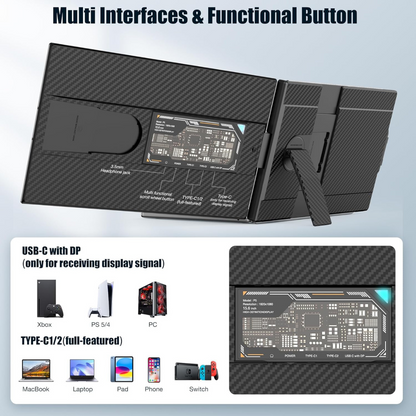 Portable Extendable Monitor Qova® 15.6", FHD IPS Display for 13"-17.3" Laptops, Ultra-Slim Design, 1080p, USB-C/HDMI, External Screen for Laptop, Gaming, Office, Travel, Compatible with Windows/Mac/Linux/Switch/PS5, Plug & Play