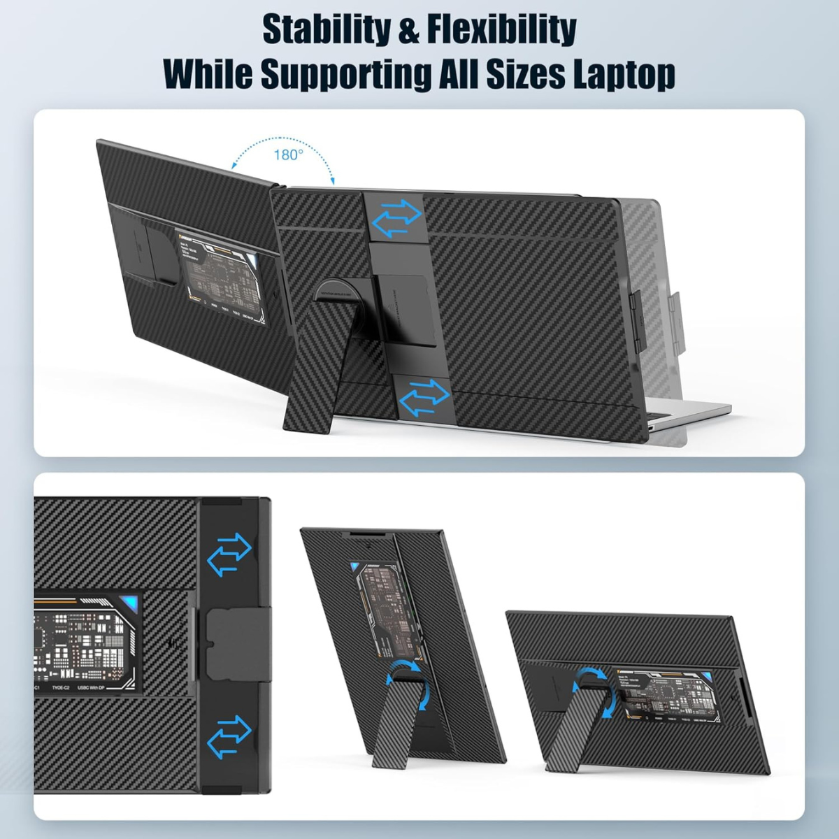 Portable Extendable Monitor Qova® 15.6", FHD IPS Display for 13"-17.3" Laptops, Ultra-Slim Design, 1080p, USB-C/HDMI, External Screen for Laptop, Gaming, Office, Travel, Compatible with Windows/Mac/Linux/Switch/PS5, Plug & Play