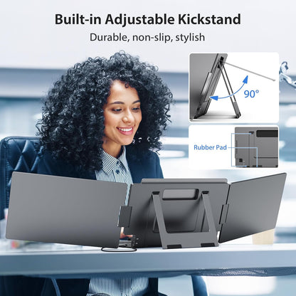 Extendable and Portable Laptop Monitor, 14-Inch FHD 1080P IPS Display, 360° Foldable, Dual Portable Extended Monitor Compatible with iOS, Android, Windows, and Mac, with USB-C and Mini HDMI Ports, Portable and Multifunctional Design, Plug & Play Extender