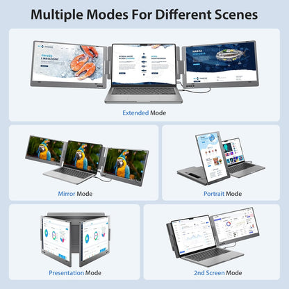 Extendable and Portable Laptop Monitor, 14-Inch FHD 1080P IPS Display, 360° Foldable, Dual Portable Extended Monitor Compatible with iOS, Android, Windows, and Mac, with USB-C and Mini HDMI Ports, Portable and Multifunctional Design, Plug & Play Extender