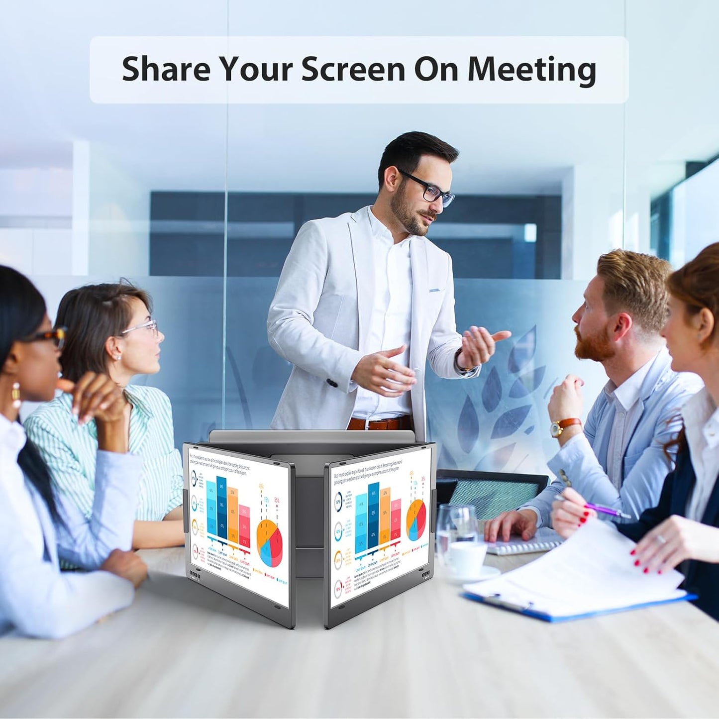 Extendable and Portable Laptop Monitor, 14-Inch FHD 1080P IPS Display, 360° Foldable, Dual Portable Extended Monitor Compatible with iOS, Android, Windows, and Mac, with USB-C and Mini HDMI Ports, Portable and Multifunctional Design, Plug & Play Extender