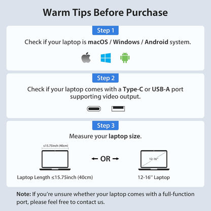 Extendable and Portable Laptop Monitor, 14-Inch FHD 1080P IPS Display, 360° Foldable, Dual Portable Extended Monitor Compatible with iOS, Android, Windows, and Mac, with USB-C and Mini HDMI Ports, Portable and Multifunctional Design, Plug & Play Extender