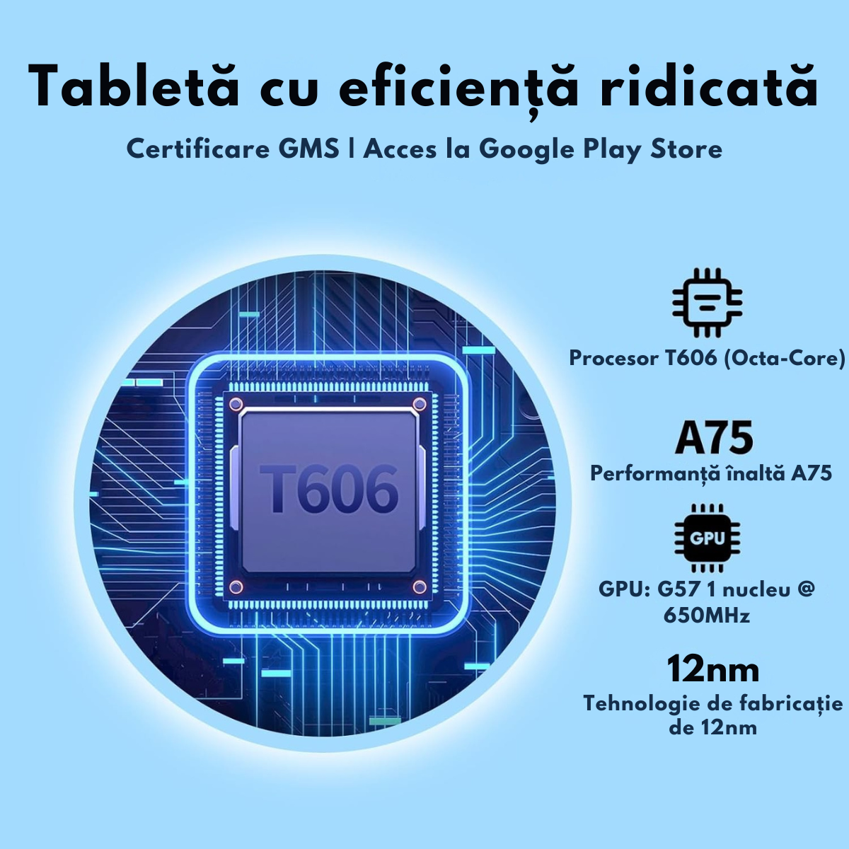 Tableta Android 15 VisionHub® 10.1 inch - 12GB RAM (6+6GB Extensibil), 128GB ROM, Octa-Core T606, 4G LTE + WiFi 5G, Camera Duala 8MP + 5MP, Baterie 8000mAh, Ecran IPS HD 1280x800, Bluetooth 5.0, GPS, USB-C